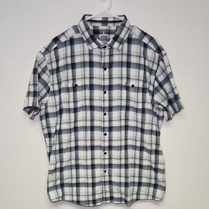 KUHL Men’s XL Tapered Fit Short Sleeve Plaid Button-Up Shirt – Blue/White